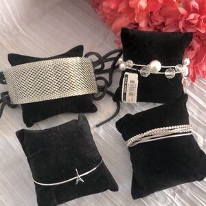 Lot of 4 bangle cuff strap multi-layer faux pearls & Paris theme bracelets 1 NWT